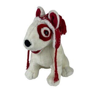 Common Wealth Bullseye Target Dog 15" Plush Red Christmas Hat Stuffed Animal Toy